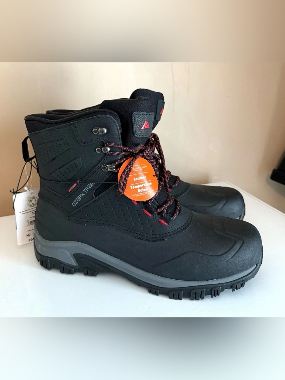 Ozark Trail Black and Red Men's Waterproof Hiking Boots